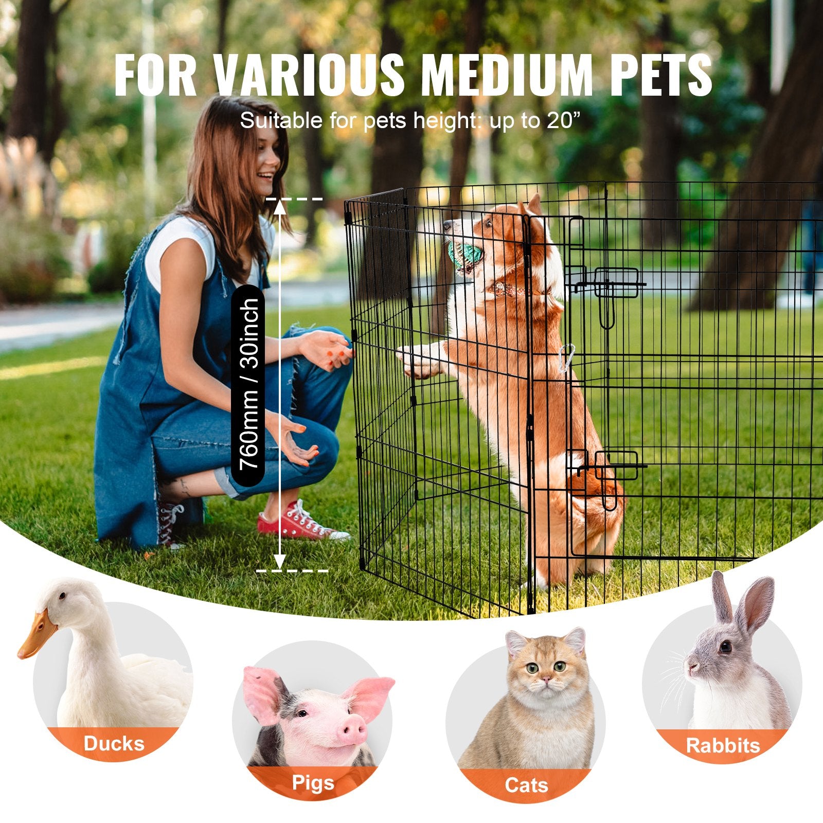 Dog Playpens & Gates: VEVOR Dog Playpen, 8 Pcs 30"H x 24"W Panels Foldable Metal Pet Exercise Pen, Dog Fence Indoor and Outdoor Pen with Door, 600D Oxford Fabric Bottom Pad, Pet Playpen for Dogs, Cats, Other Small Animals