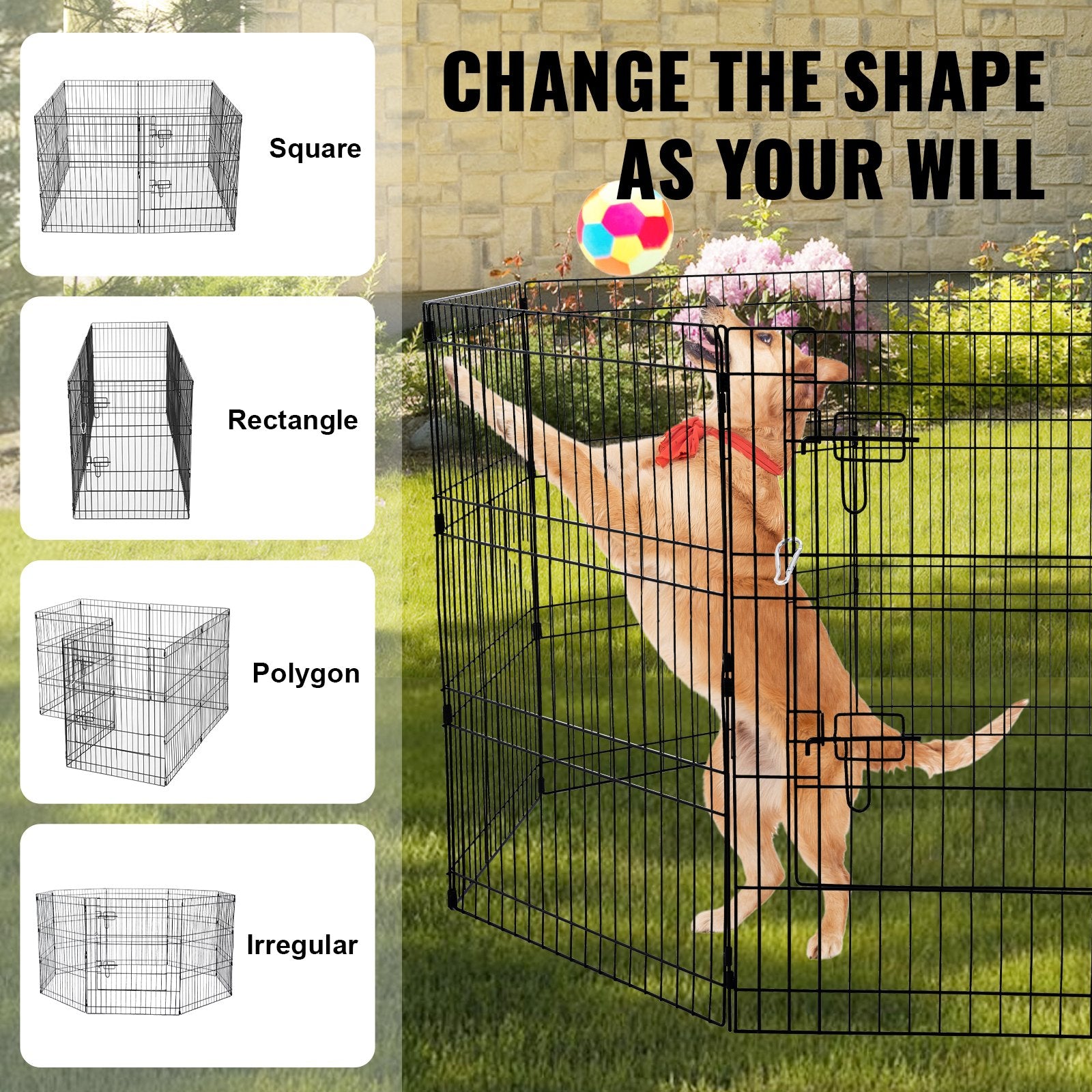 Dog Playpens & Gates: VEVOR Dog Playpen, 8 Pcs 30"H x 24"W Panels Foldable Metal Pet Exercise Pen, Dog Fence Indoor and Outdoor Pen with Door, 600D Oxford Fabric Bottom Pad, Pet Playpen for Dogs, Cats, Other Small Animals