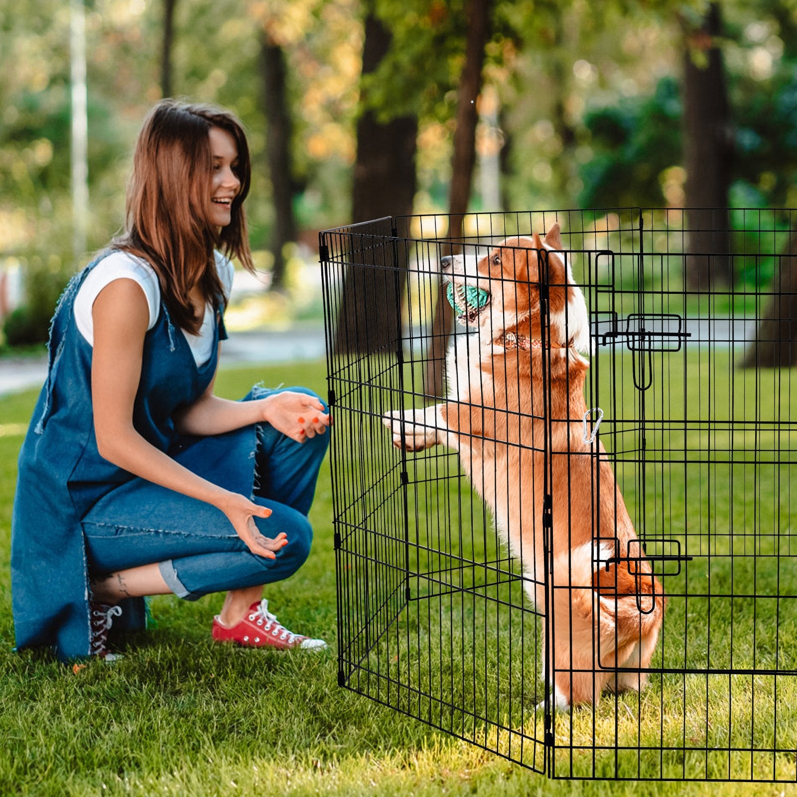 Dog Playpens & Gates: VEVOR Dog Playpen, 8 Pcs 30"H x 24"W Panels Foldable Metal Pet Exercise Pen, Dog Fence Indoor and Outdoor Pen with Door, 600D Oxford Fabric Bottom Pad, Pet Playpen for Dogs, Cats, Other Small Animals