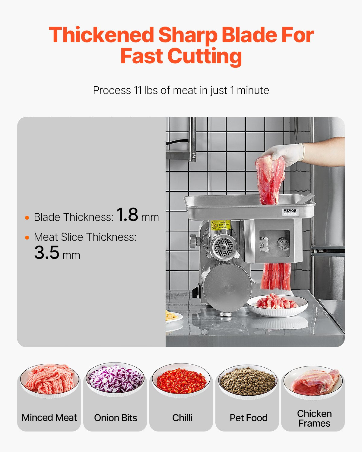 Commercial Electric Meat Grinder Slicer 4.99 kg/Min Sausage Stuffer Maker