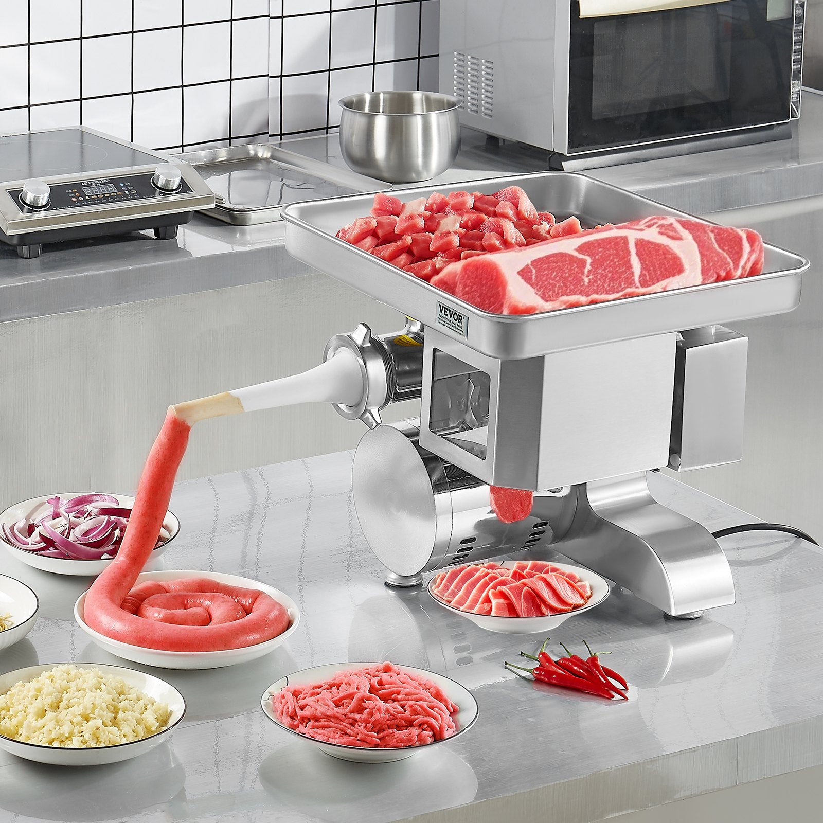 Commercial Electric Meat Grinder Slicer 4.99 kg/Min Sausage Stuffer Maker