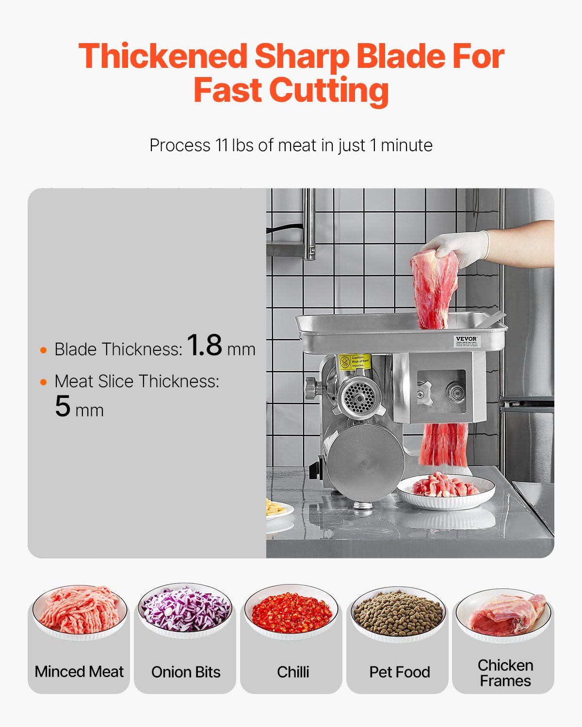 Commercial Electric Meat Grinder Slicer 4.99 kg/Min Sausage Stuffer Maker