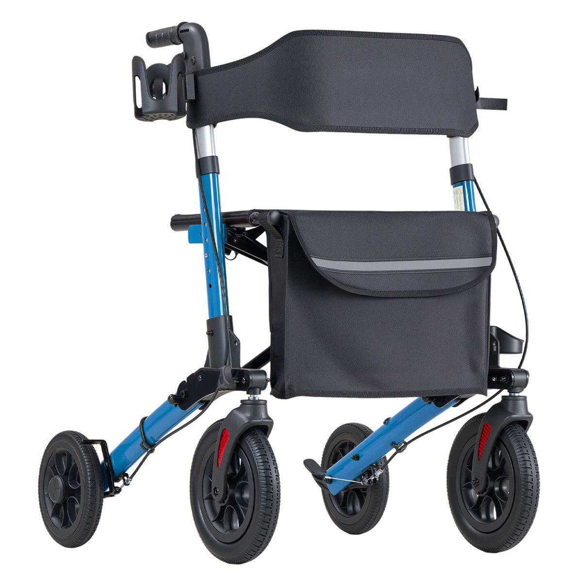 Rollator Walker with Seat for Seniors, Ultra Compact 3-Fold Rolling Walker, Lightweight Aluminum Mobility Walking Aid with PU Solid Wheels, Adjustable Handle, Cup & Cane Holder - Supports 136kg