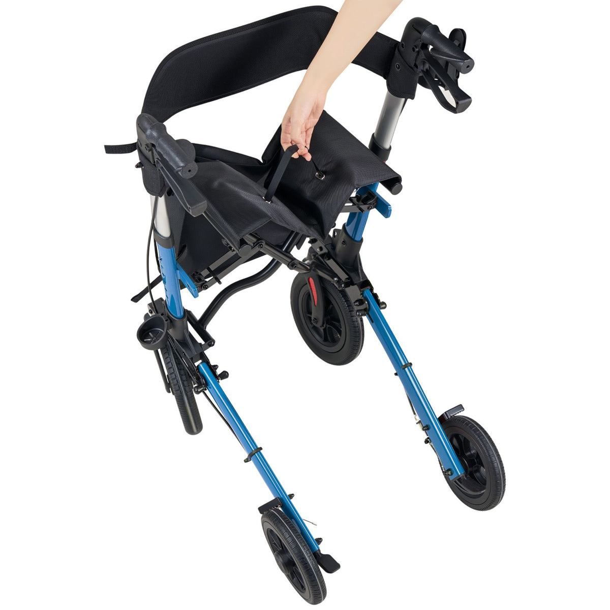 Rollator Walker with Seat for Seniors, Ultra Compact 3-Fold Rolling Walker, Lightweight Aluminum Mobility Walking Aid with PU Solid Wheels, Adjustable Handle, Cup & Cane Holder - Supports 136kg