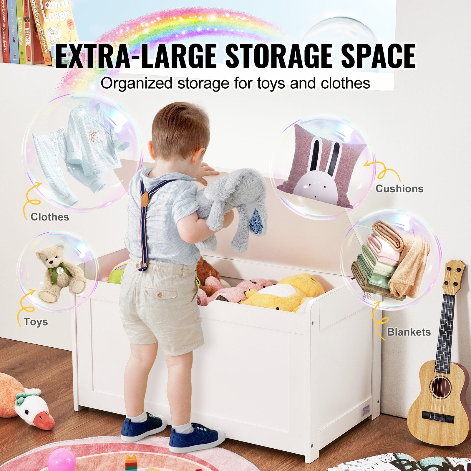 Basketball & Basketball Accessories: VEVOR Kids Toy Storage Bench Wooden Toy Box Chest 32.68 x 17.91 x 24.02" White