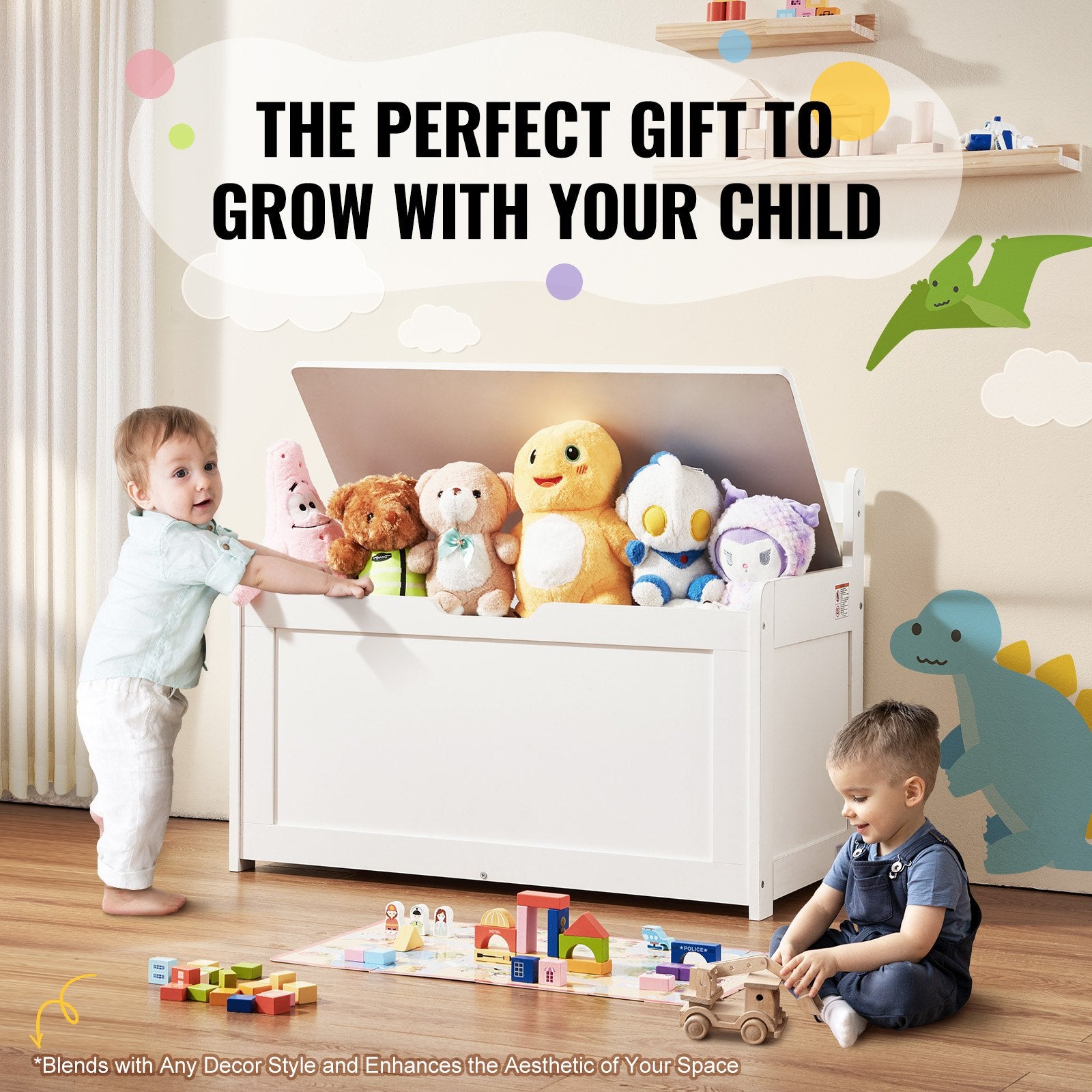 Basketball & Basketball Accessories: VEVOR Kids Toy Storage Bench Wooden Toy Box Chest 32.68 x 17.91 x 24.02" White