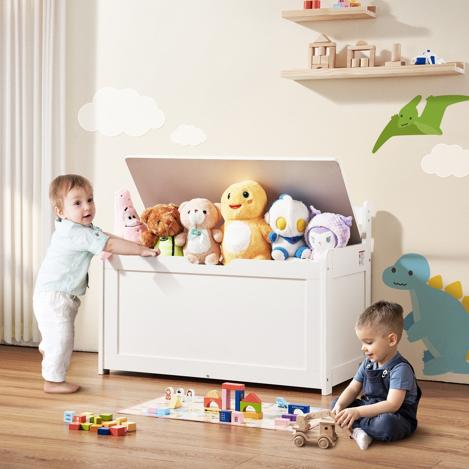 Basketball & Basketball Accessories: VEVOR Kids Toy Storage Bench Wooden Toy Box Chest 32.68 x 17.91 x 24.02" White
