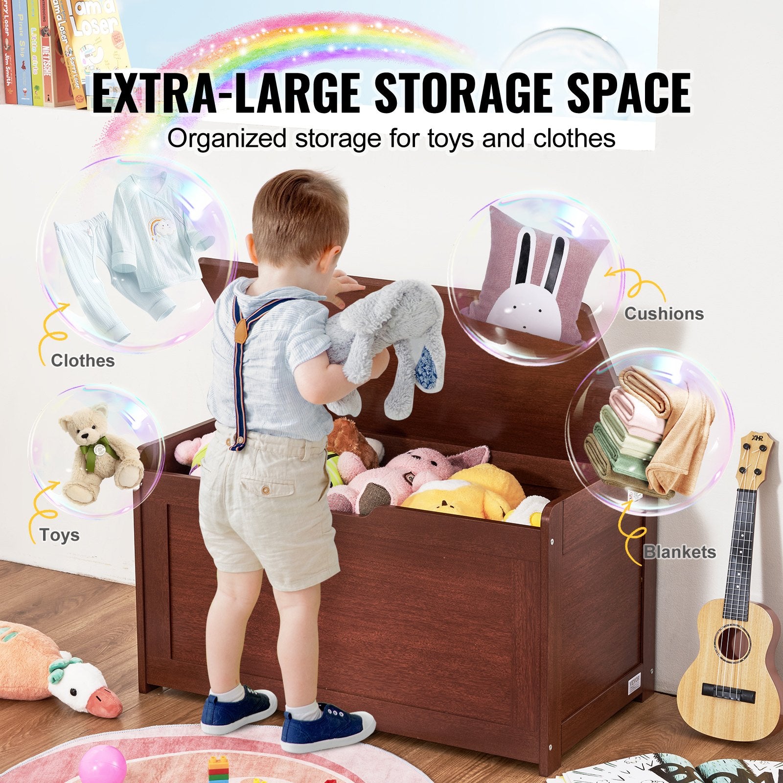 Toy Boxes: VEVOR Kids Toy Storage Bench Wooden Toy Box Chest 32.68 x 17.91 x 24.02" Cherry