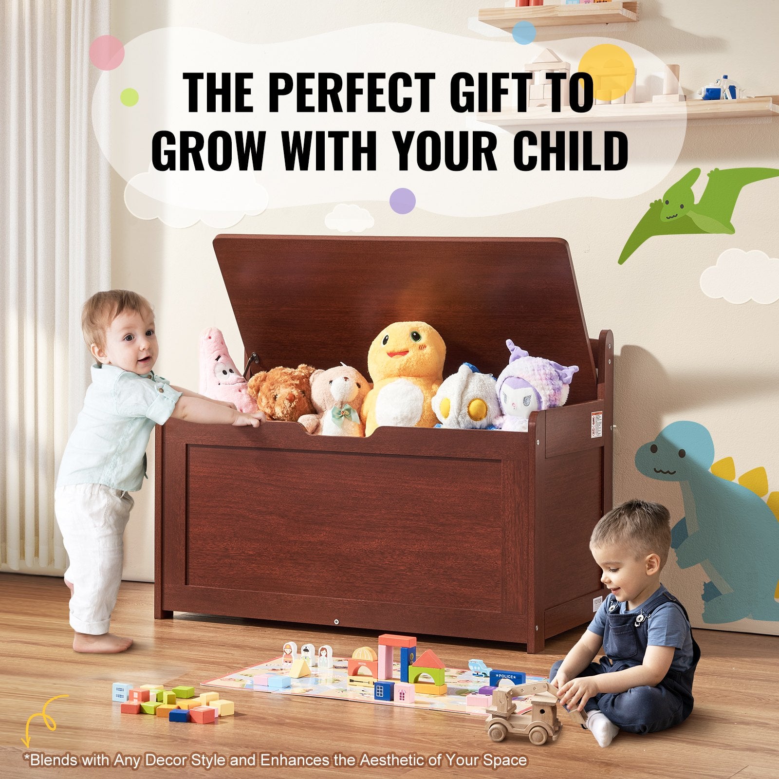 Toy Boxes: VEVOR Kids Toy Storage Bench Wooden Toy Box Chest 32.68 x 17.91 x 24.02" Cherry