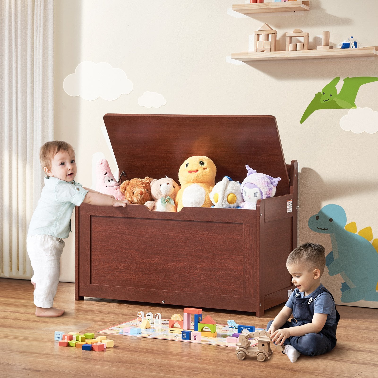 Toy Boxes: VEVOR Kids Toy Storage Bench Wooden Toy Box Chest 32.68 x 17.91 x 24.02" Cherry