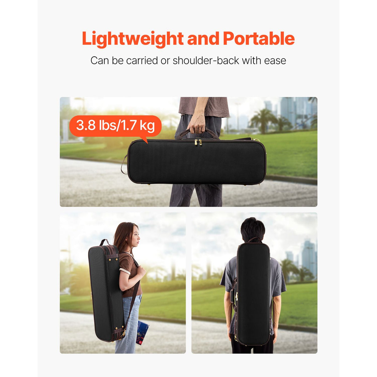 4/4 Full Size Violin Case, Built-in Hygrometer, Lightweight Portable Travel Carrying Bag, with Plush Lining, Shoulder Straps, Anti-Scratch, Professional Oblong Shape, for Violin, Black