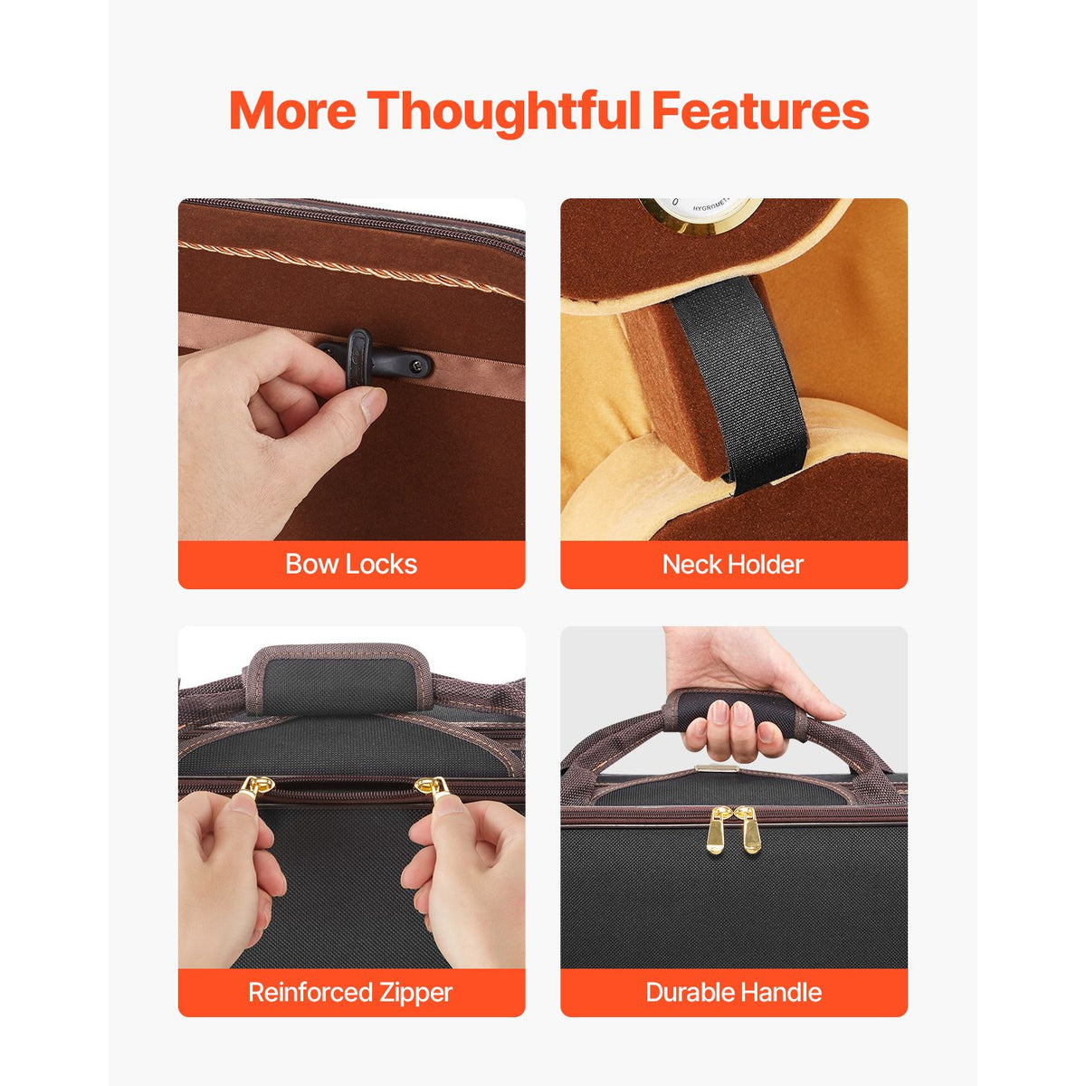 4/4 Full Size Violin Case, Built-in Hygrometer, Lightweight Portable Travel Carrying Bag, with Plush Lining, Shoulder Straps, Anti-Scratch, Professional Oblong Shape, for Violin, Black