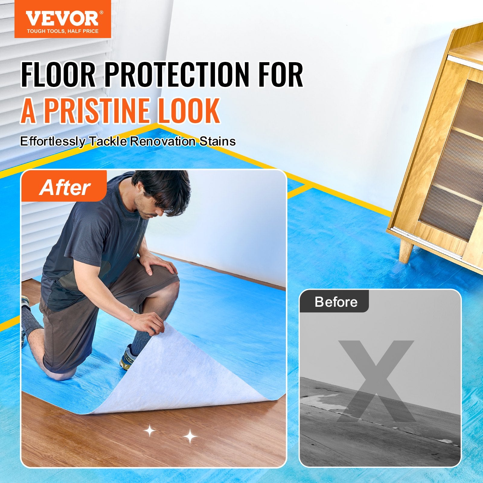 Dog Playpens & Gates: VEVOR Carpet Protection Film, 40" x 84' Floor and Surface Shield, Easy to Cut Simple Installation, Fiber Fabric Car Mat Protection Film Roll for Construction & Renovation,Blue