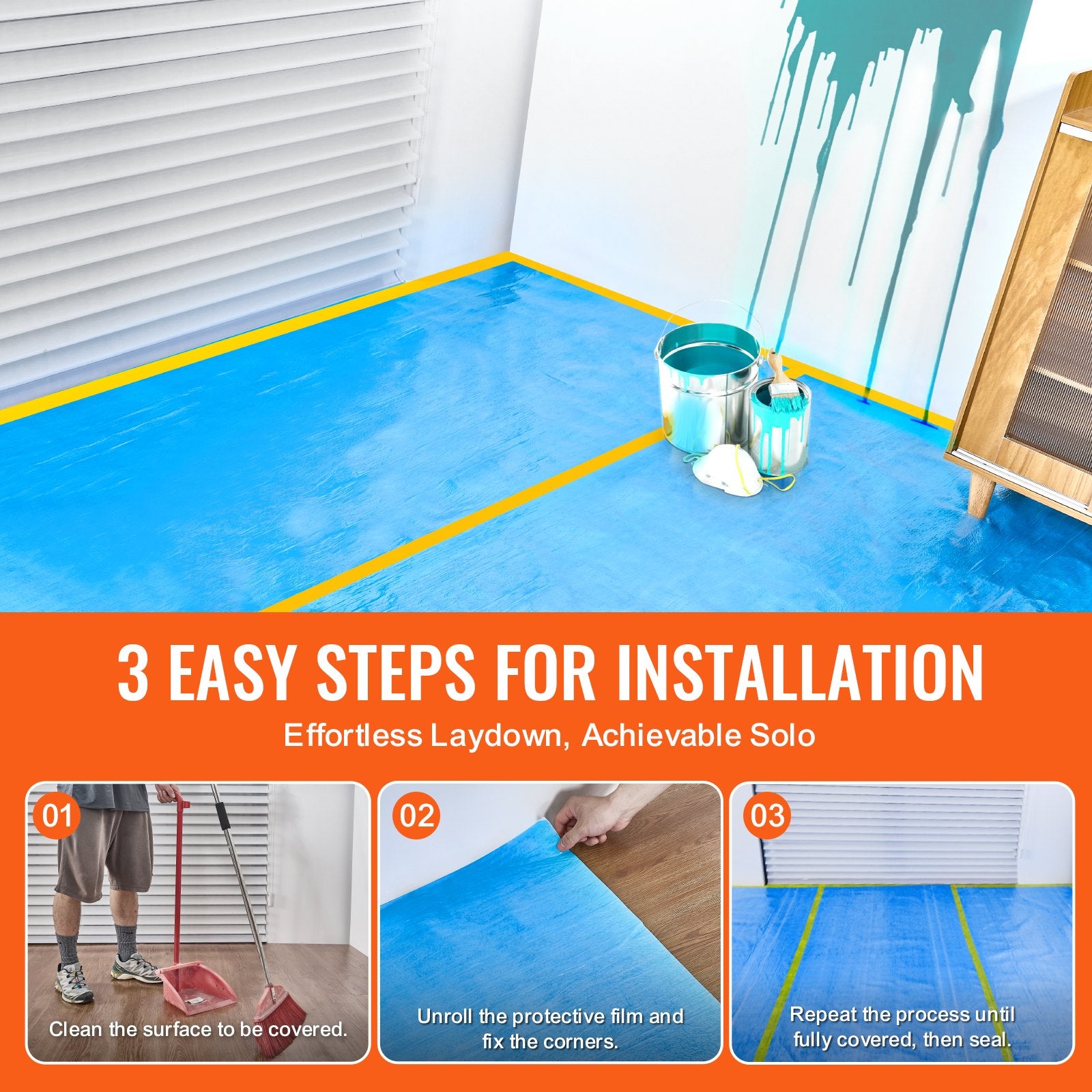 Dog Playpens & Gates: VEVOR Carpet Protection Film, 40" x 84' Floor and Surface Shield, Easy to Cut Simple Installation, Fiber Fabric Car Mat Protection Film Roll for Construction & Renovation,Blue
