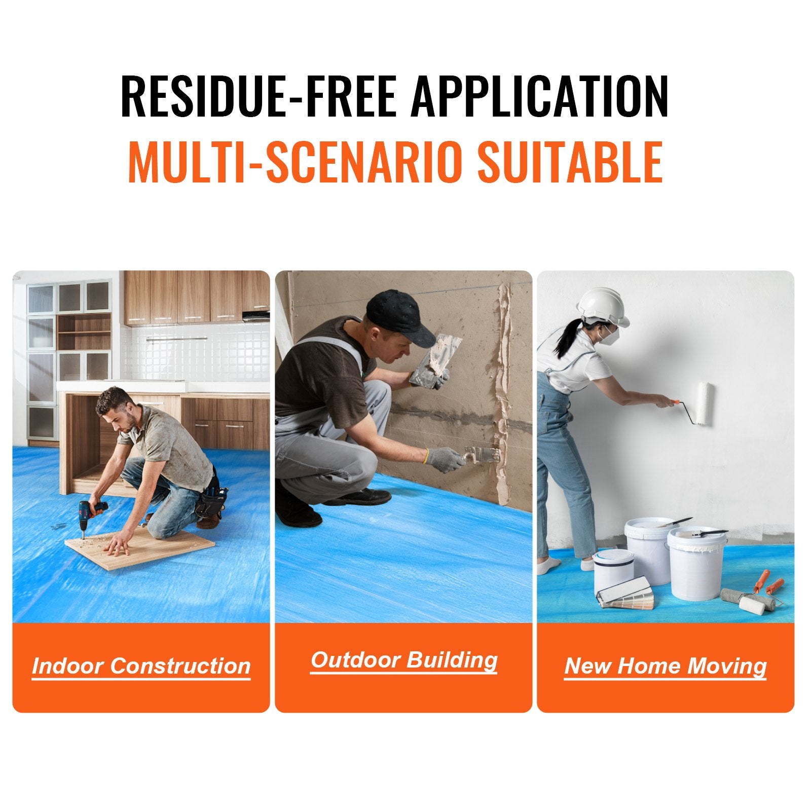 Dog Playpens & Gates: VEVOR Carpet Protection Film, 40" x 84' Floor and Surface Shield, Easy to Cut Simple Installation, Fiber Fabric Car Mat Protection Film Roll for Construction & Renovation,Blue