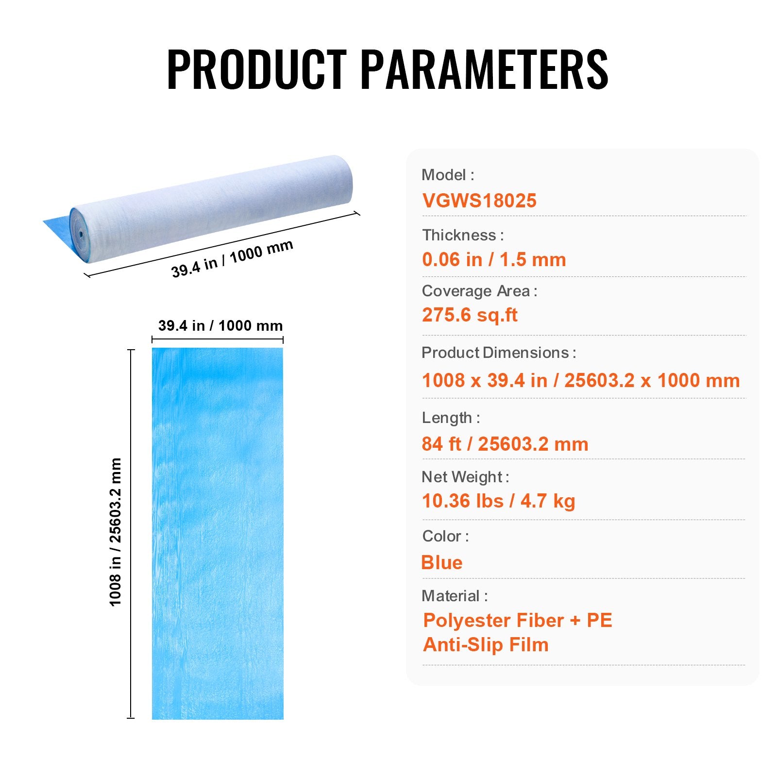 Dog Playpens & Gates: VEVOR Carpet Protection Film, 40" x 84' Floor and Surface Shield, Easy to Cut Simple Installation, Fiber Fabric Car Mat Protection Film Roll for Construction & Renovation,Blue