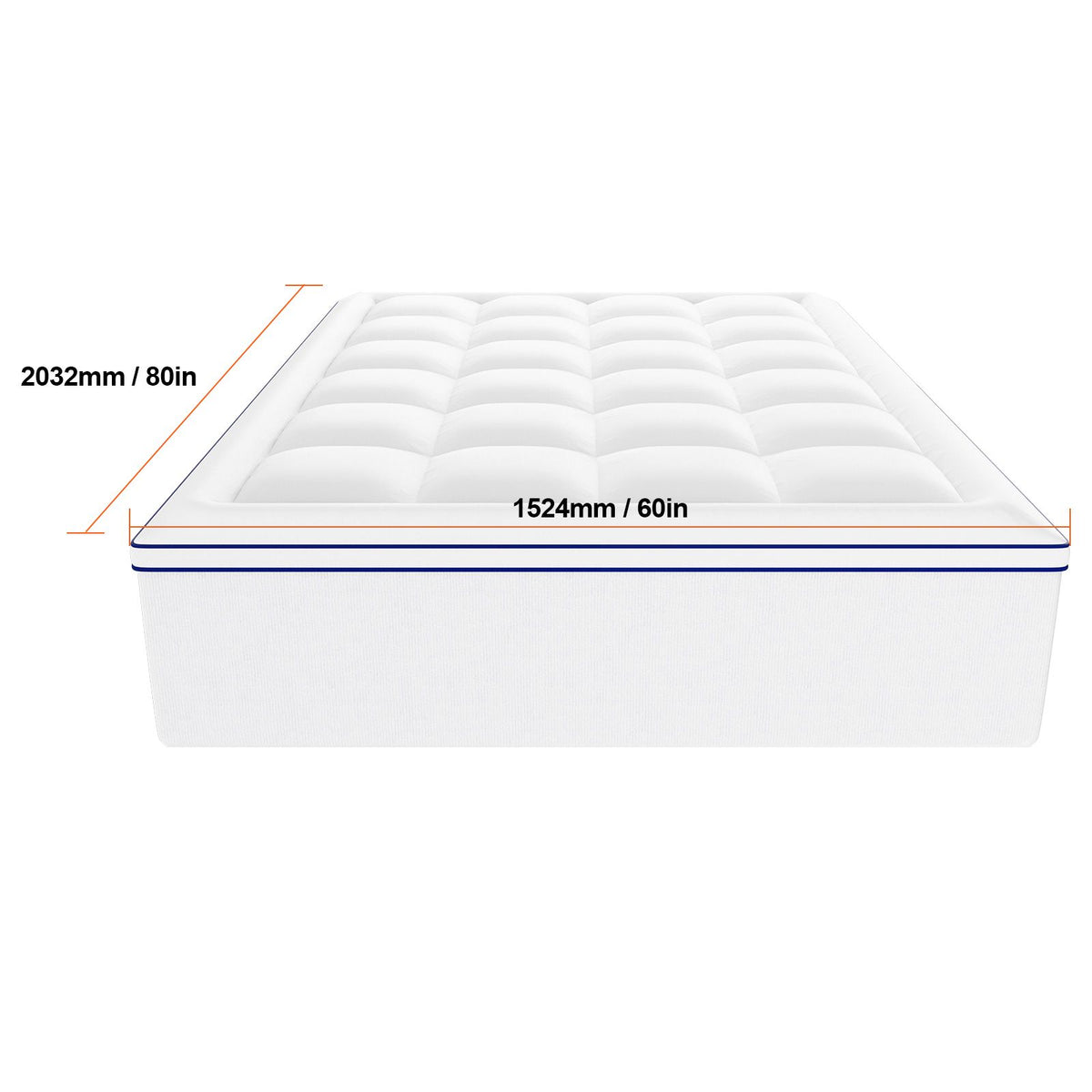 Mattress Topper, Queen Size, 25.4 mm Thickness, Fiber Fill Pad with Detachable & Washable, Comfortable, Supportive, Cooling, Breathable, with Detachable Bedside Pocket for Holding Small Items