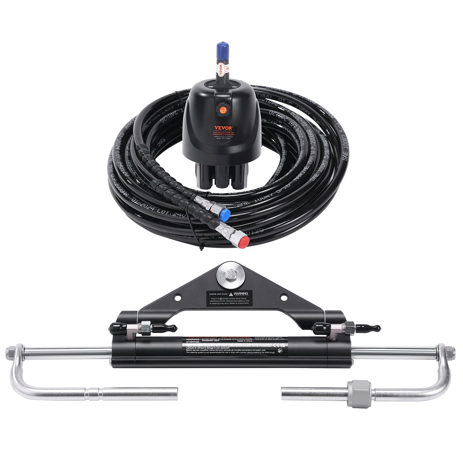 Boating Accessories: VEVOR 150HP Hydraulic Outboard Steering Kit Boat Marine System, Built-in Two-Way Lock Cylinder, 150HP Pump and High-Strength Nylon Hose for Single Station, Single-Engine use