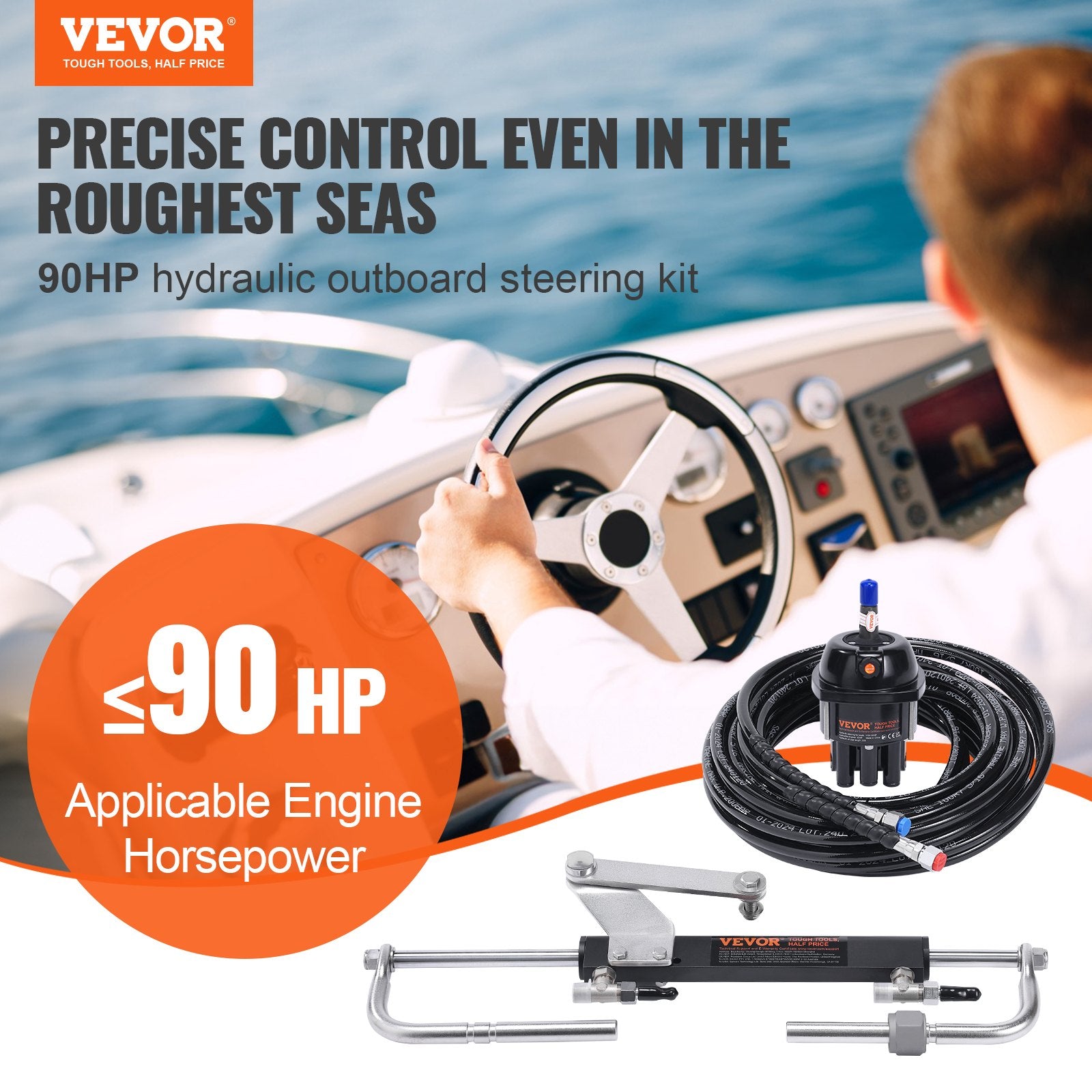 Caravan Accessories: VEVOR Hydraulic Steering Kit 90HP Hydraulic Outboard Steering Kit with Helm Pump Cylinder Marine Steering System Kit