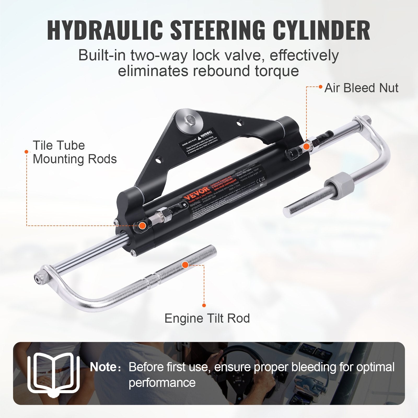 Boating Accessories: VEVOR Hydraulic Outboard Steering Kit, 150HP, Marine Boat Hydraulic Steering System, with Helm Pump Two-Way Lock Cylinder and 24 Feet Hydraulic Steering Hose, for Single Station Single-Engine Boats