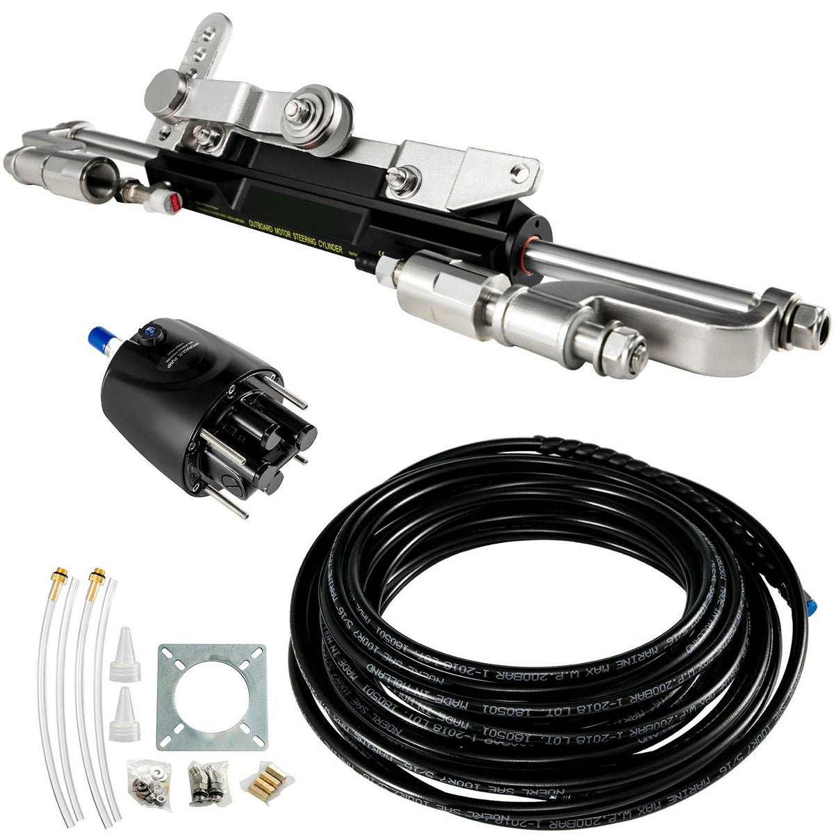 Hydraulic Steering Kit 300HP Hydraulic Steering Compact Cylinder Hydraulic Outboard Steering Kit with Helm Pump for Boat Marine Steering System