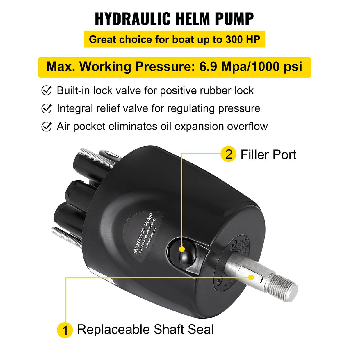 Hydraulic Steering Kit 300HP Hydraulic Steering Compact Cylinder Hydraulic Outboard Steering Kit with Helm Pump for Boat Marine Steering System