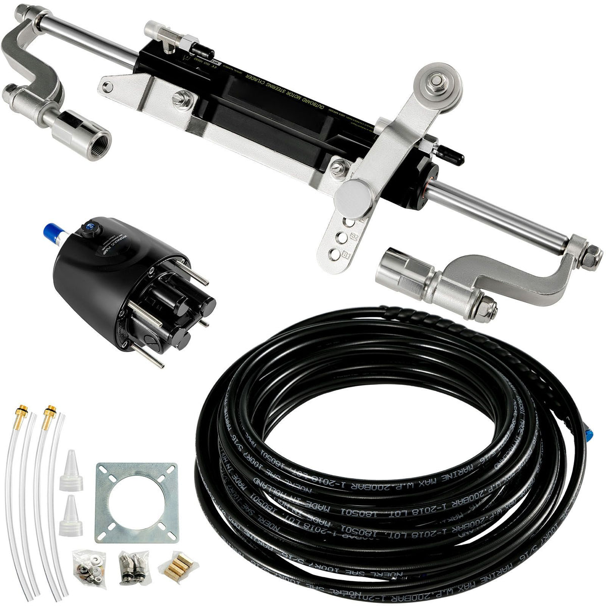 Hydraulic Steering Kit 300HP Hydraulic Steering Compact Cylinder Hydraulic Outboard Steering Kit with Helm Pump for Boat Marine Steering System