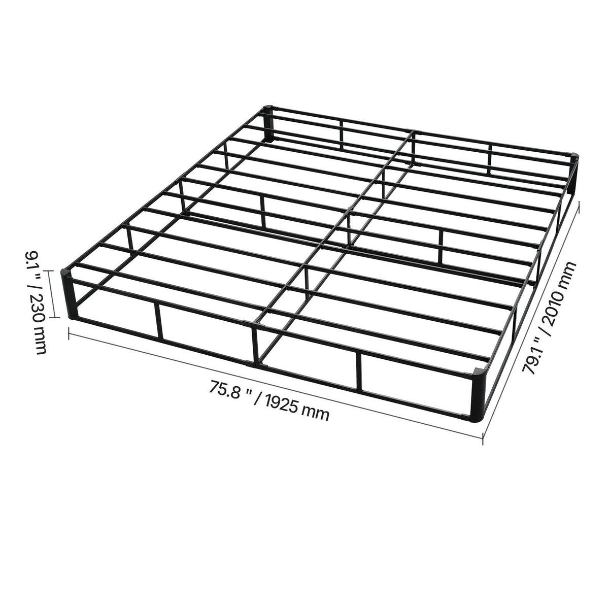 Box Spring, King Size Bed Frame with Washable Fabric Cloth, Heavy Duty Metal Frame for King Bed, 230 mm Mattress Foundation, 1587.57 kg Max Weight Capacity, Easy Assembly, 2010 x 1925 x 230 mm