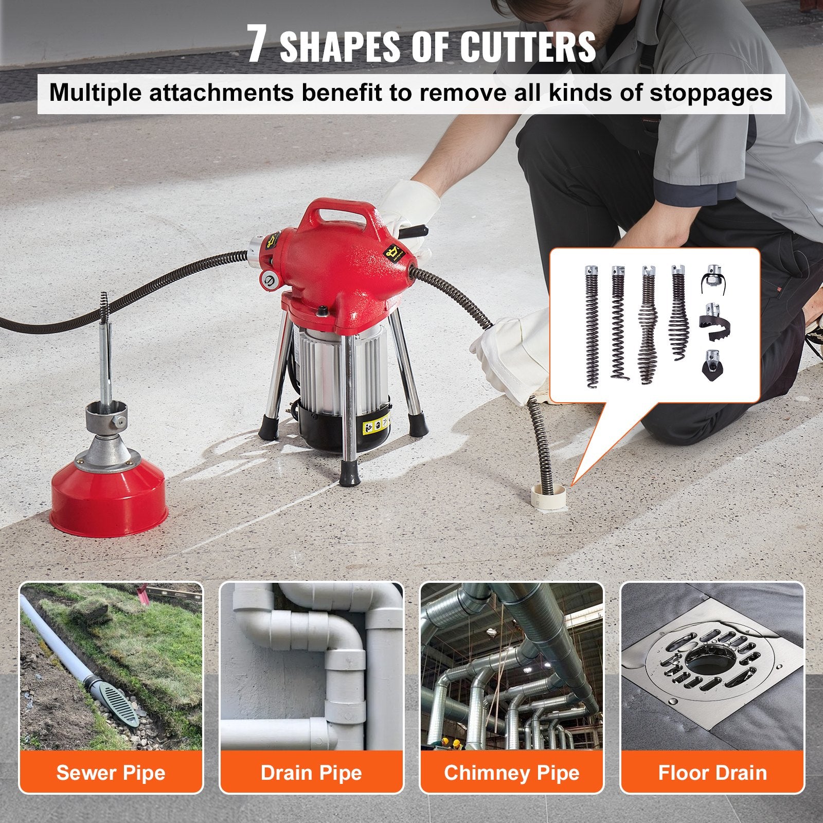 Gardening Tools: VEVOR Drain Cleaner Machine 66FT x 5/8In 250W Sectional Snake Auger Manual Feed