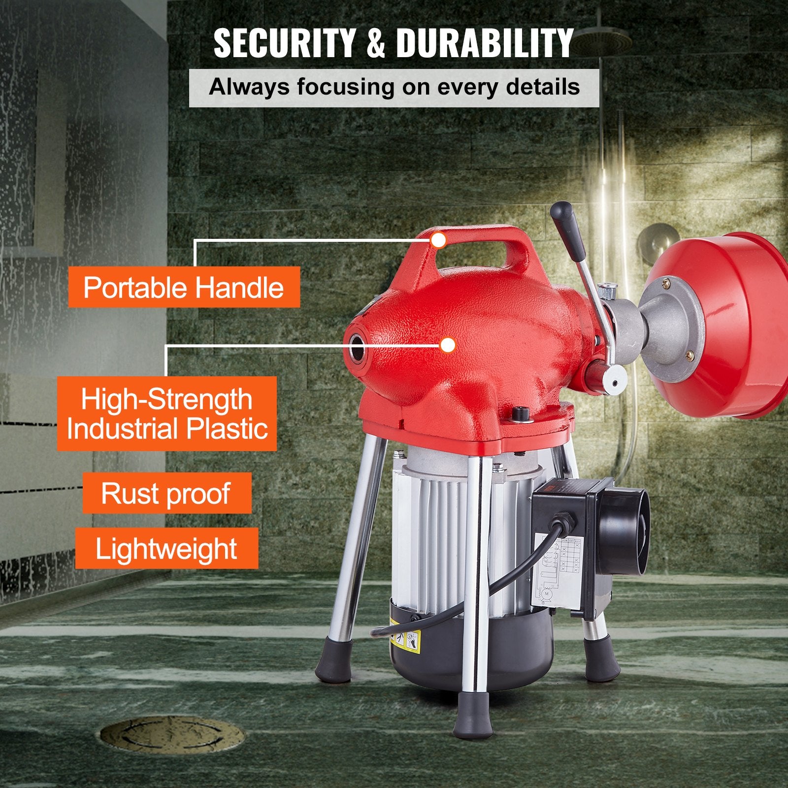 Gardening Tools: VEVOR Drain Cleaner Machine 66FT x 5/8In 250W Sectional Snake Auger Manual Feed