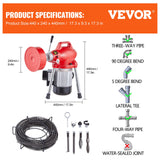 Gardening Tools: VEVOR Drain Cleaner Machine 66FT x 5/8In 250W Sectional Snake Auger Manual Feed