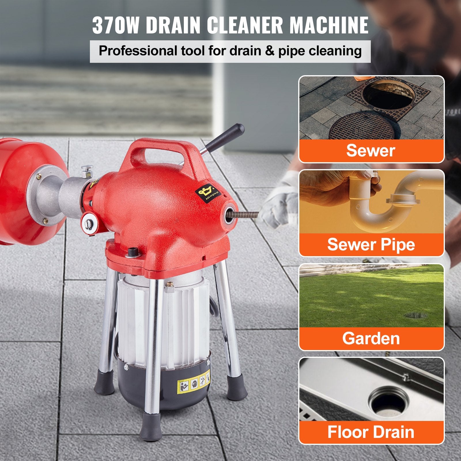 Gardening Tools: VEVOR Drain Cleaner Machine 120FT x 5/8In 370W Sectional Snake Auger Manual Feed