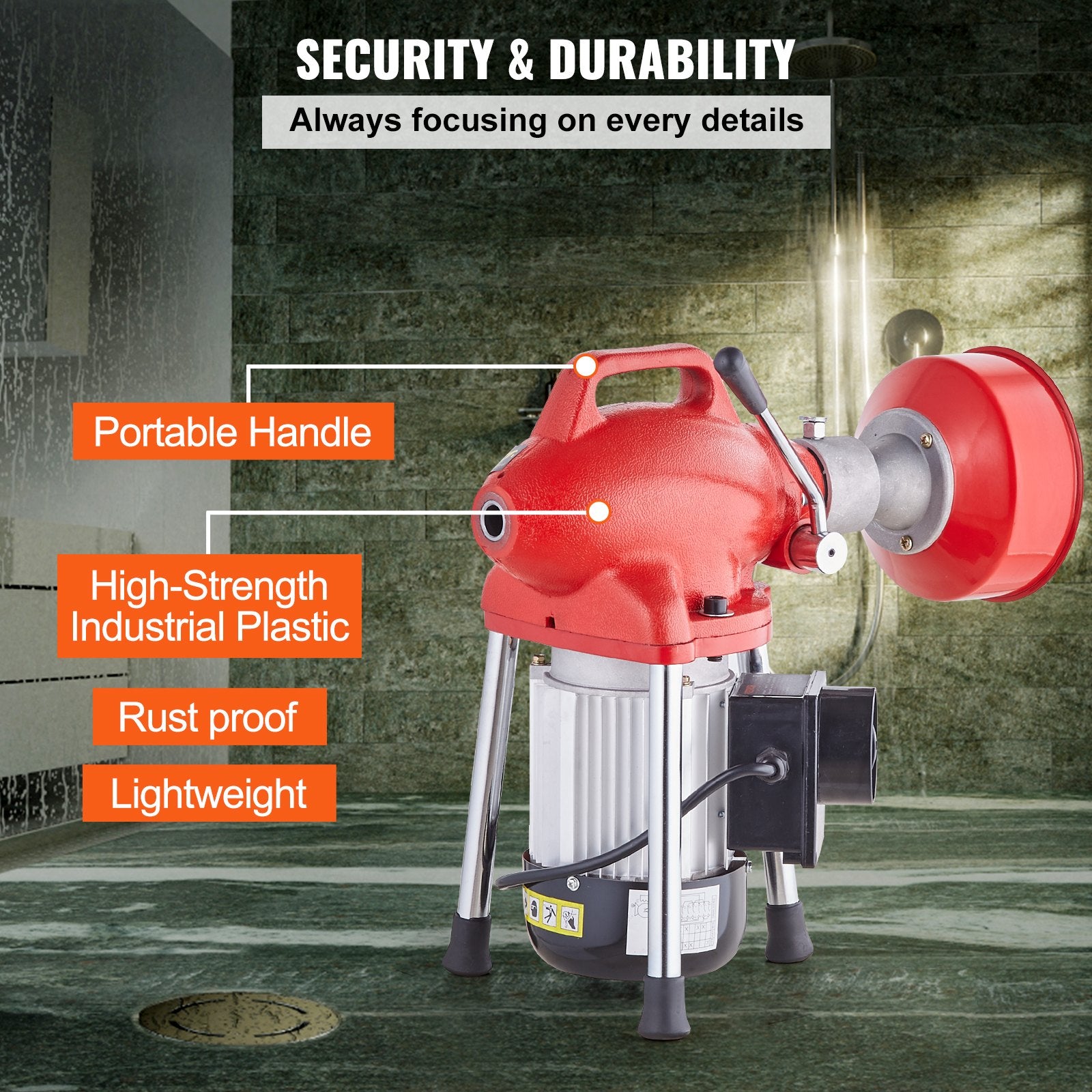 Gardening Tools: VEVOR Drain Cleaner Machine 120FT x 5/8In 370W Sectional Snake Auger Manual Feed