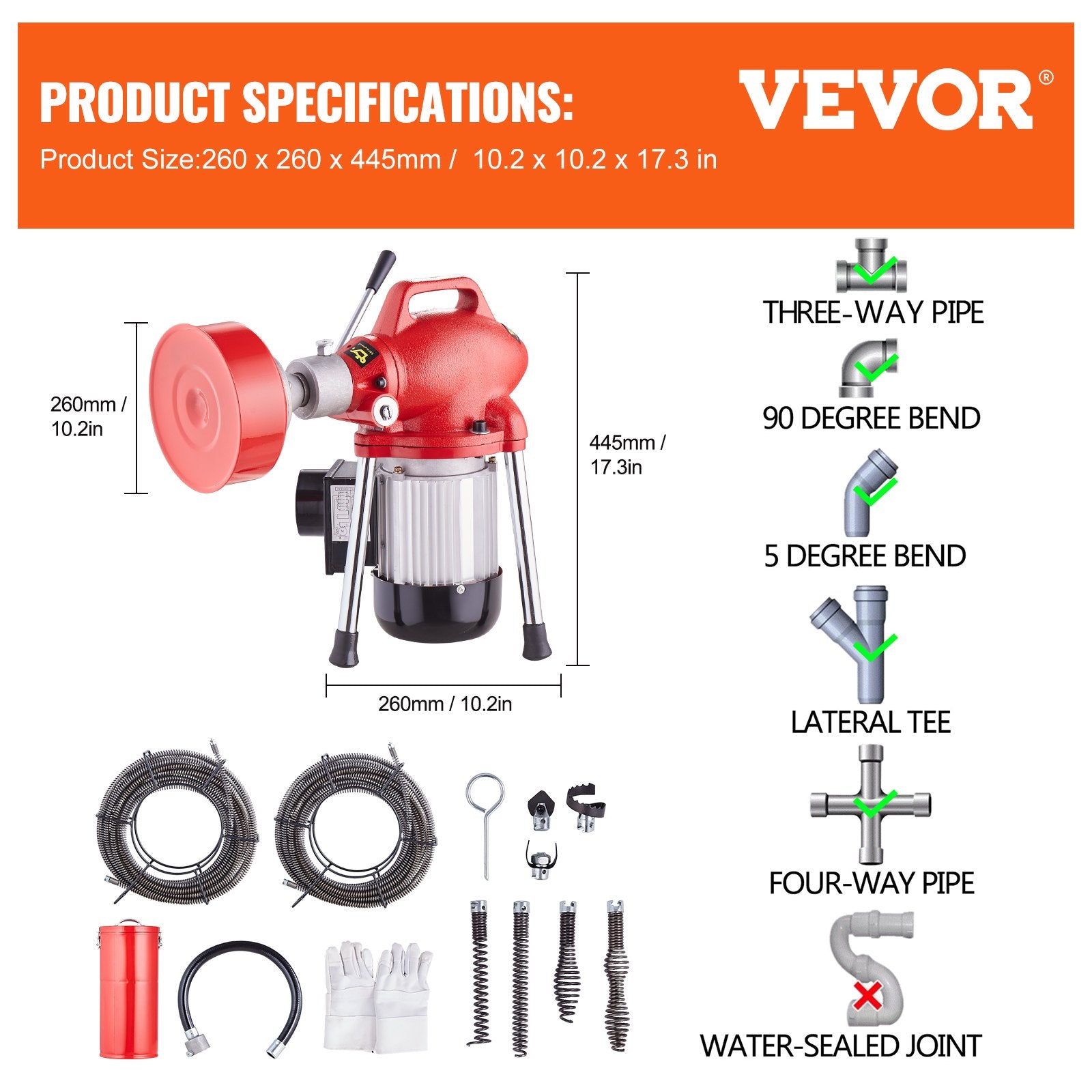 Gardening Tools: VEVOR Drain Cleaner Machine 120FT x 5/8In 370W Sectional Snake Auger Manual Feed