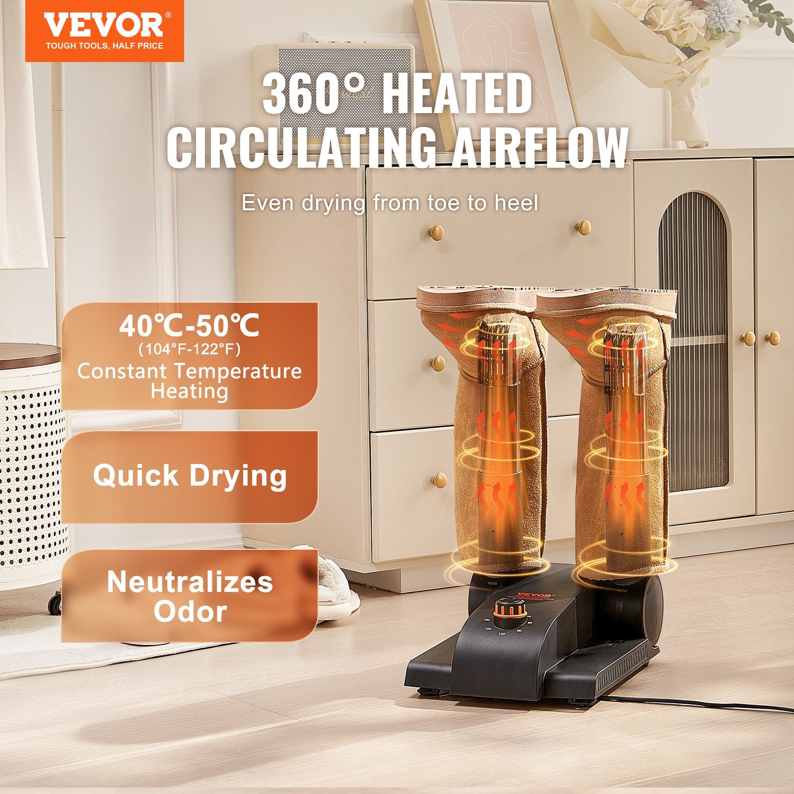 Men's Uggs & Slippers: VEVOR Foldable 2-Tube Shoe Dryer Boot Dryer with Heat Blower Black & Orange