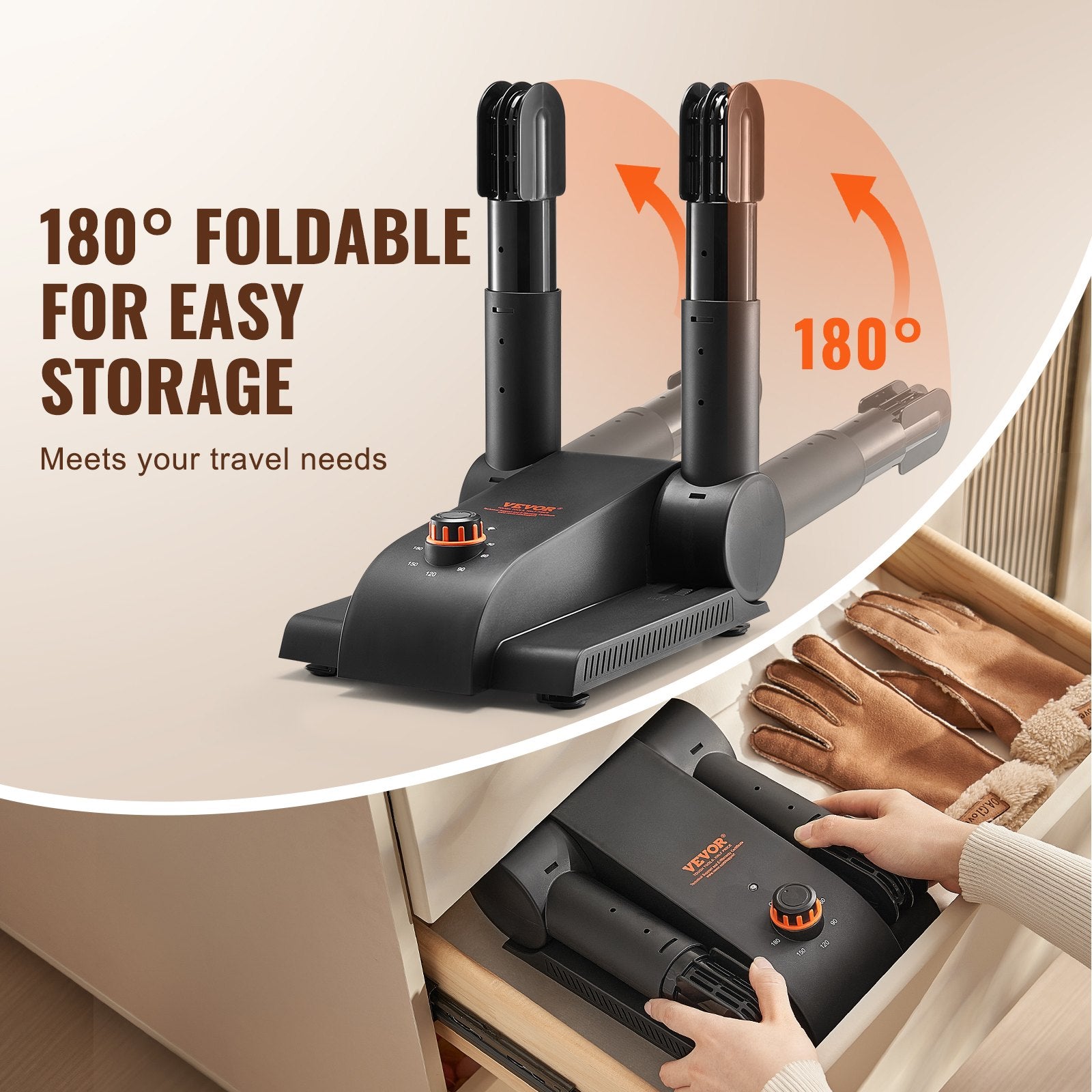 Men's Uggs & Slippers: VEVOR Foldable 2-Tube Shoe Dryer Boot Dryer with Heat Blower Black & Orange