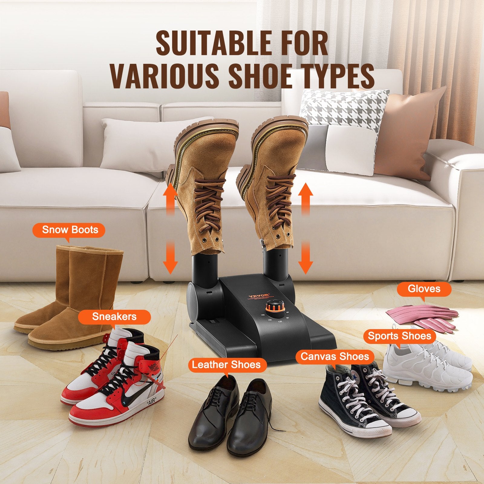 Men's Uggs & Slippers: VEVOR Foldable 2-Tube Shoe Dryer Boot Dryer with Heat Blower Black & Orange