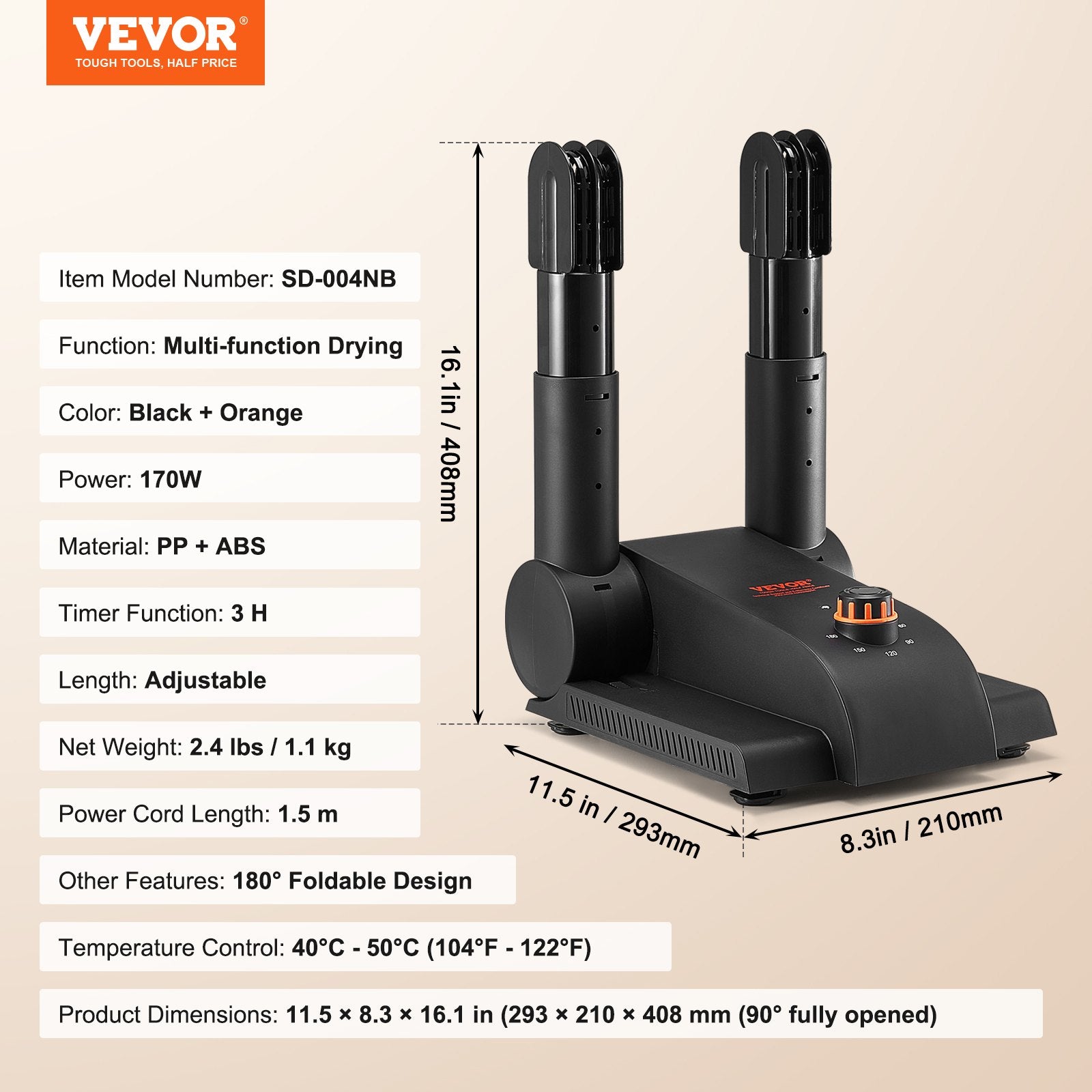 Men's Uggs & Slippers: VEVOR Foldable 2-Tube Shoe Dryer Boot Dryer with Heat Blower Black & Orange