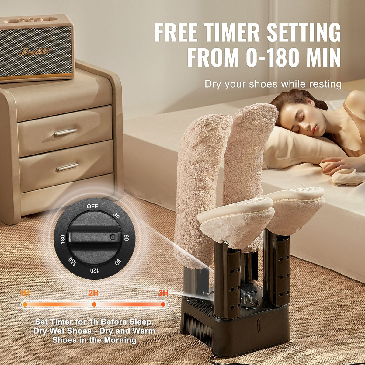 Detachable 4 Tubes Shoe Dryer, Portable Boot Dryer with Timer, Boot Warmers/Dryer with Heat Blower & ABS+PP for Snow Boots, Leather Shoes, Canvas Shoes, Socks, Black & Orange