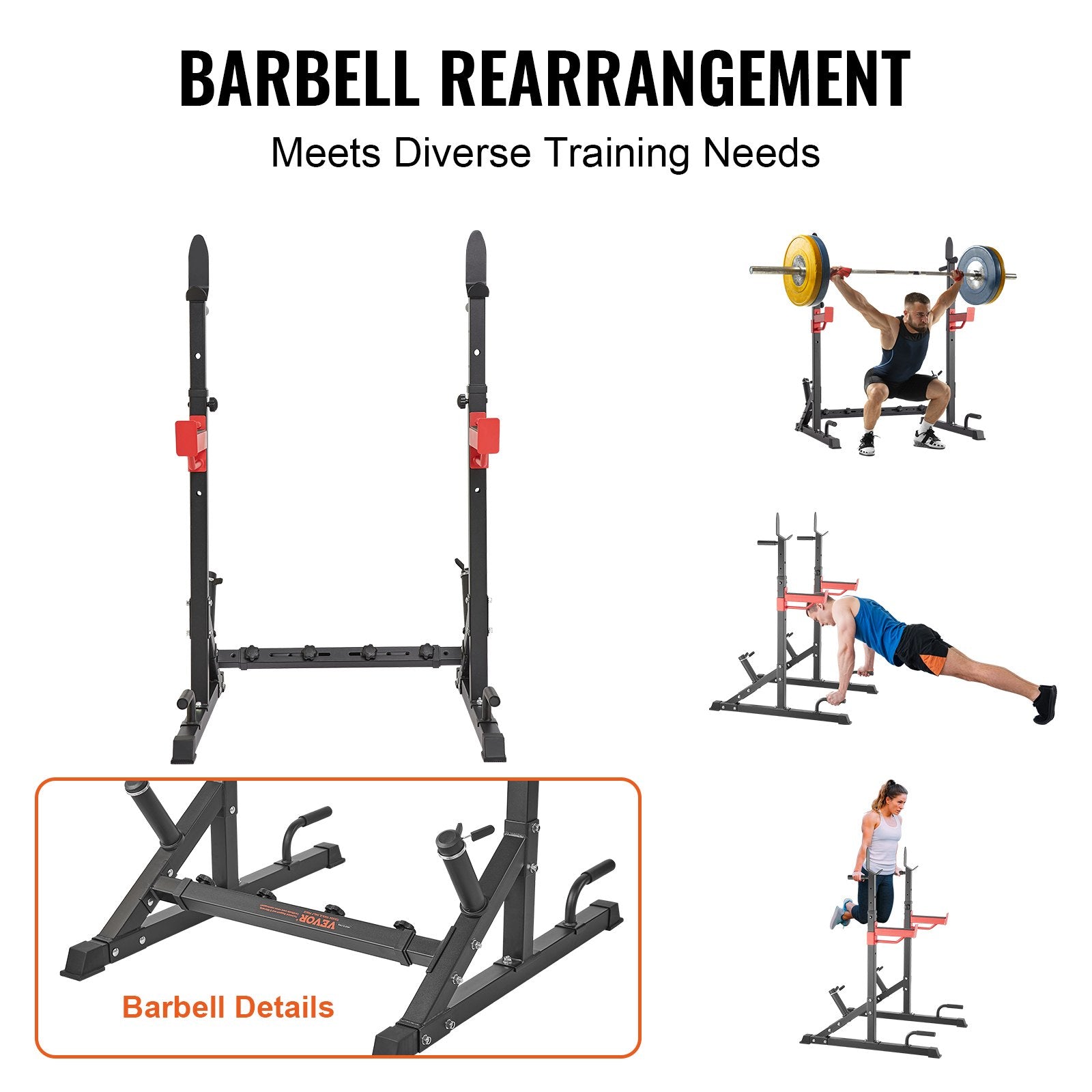 Exercise Benches: VEVOR Squat Power Rack Adjustable Heavy Duty Barbell Weight Bench Press Stand