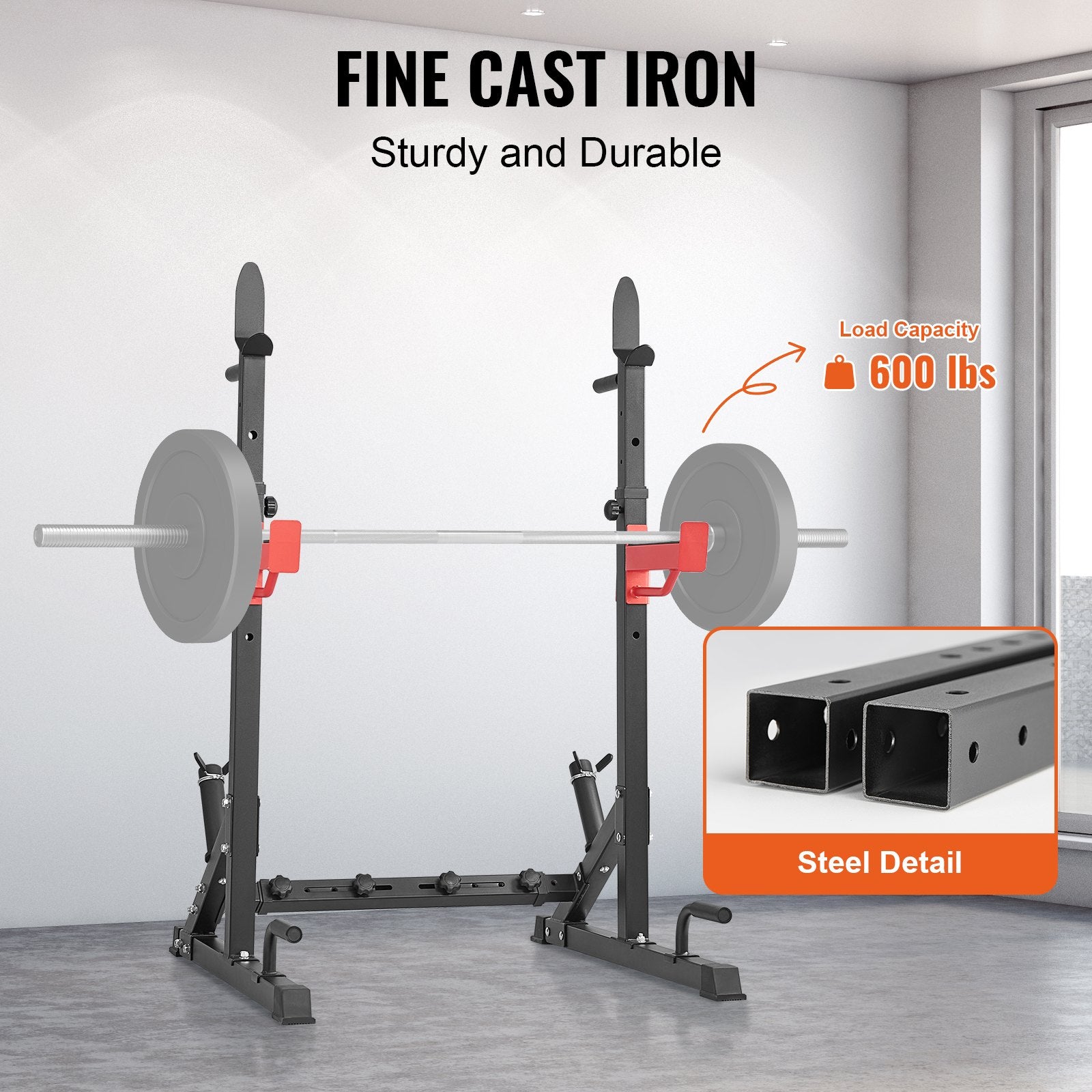 Exercise Benches: VEVOR Squat Power Rack Adjustable Heavy Duty Barbell Weight Bench Press Stand