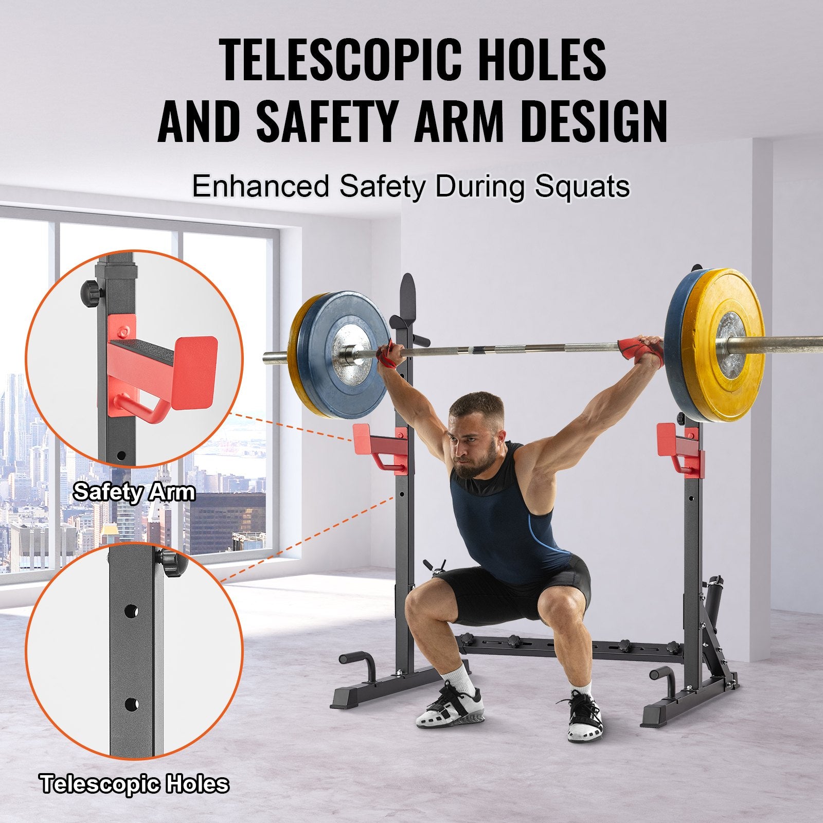 Exercise Benches: VEVOR Squat Power Rack Adjustable Heavy Duty Barbell Weight Bench Press Stand