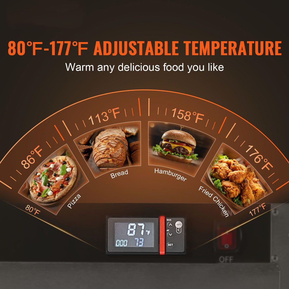 Hot Box Food Warmer, 4-Tier Concession Warmer with Water Tray, 4 Pans, Glass Double-door and Adjustable Shelves, Stainless Steel Food Warmer Cabinet, Ideal for Storing Pizza, Chicken, Restaurant