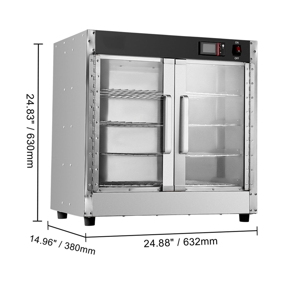 Hot Box Food Warmer, 4-Tier Concession Warmer with Water Tray, 4 Pans, Glass Double-door and Adjustable Shelves, Stainless Steel Food Warmer Cabinet, Ideal for Storing Pizza, Chicken, Restaurant