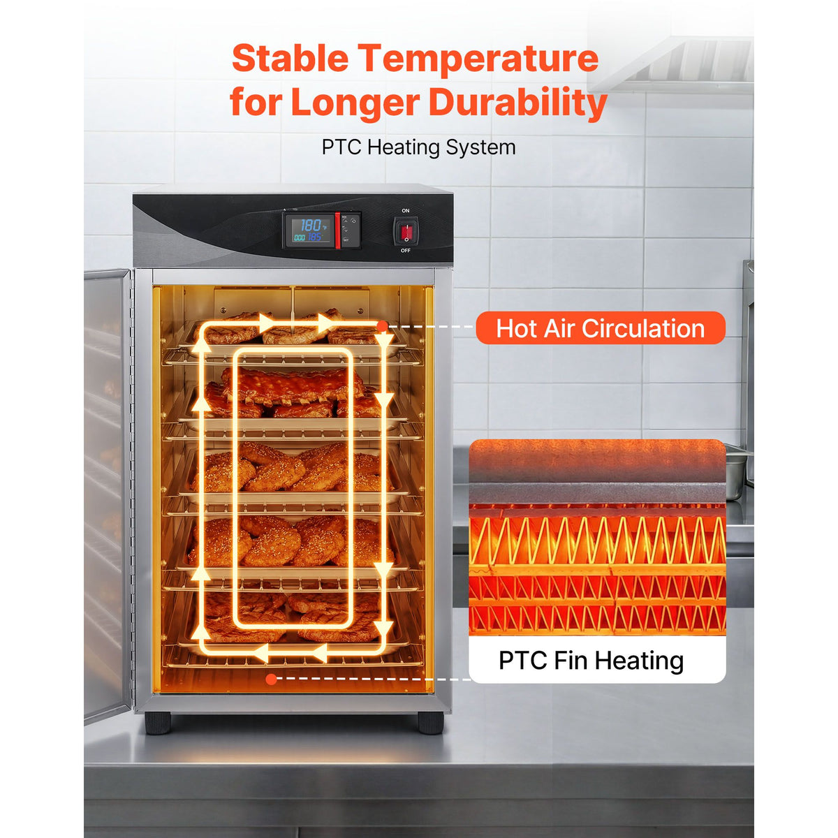 Electric Hot Box Food Warmer, 5-Tier Commercial Warming Cabinet with Water Tray, Single-Door and Adjustable Shelves, Stainless Steel Food Warmer Cabinet, for Restaurant, Kitchen, Pizza, Chicken