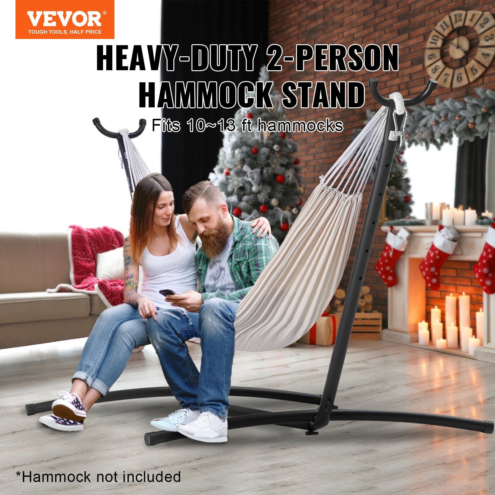 Portable Hammock Stand, 450lbs Capacity Steel Hammock Stand for 2 Person, Heavy Duty Adjustable Hooks Hammock Frame Fits 10-13 ft Hammocks, Space Saving with Carrying Bag for Outdoor or Indoor
