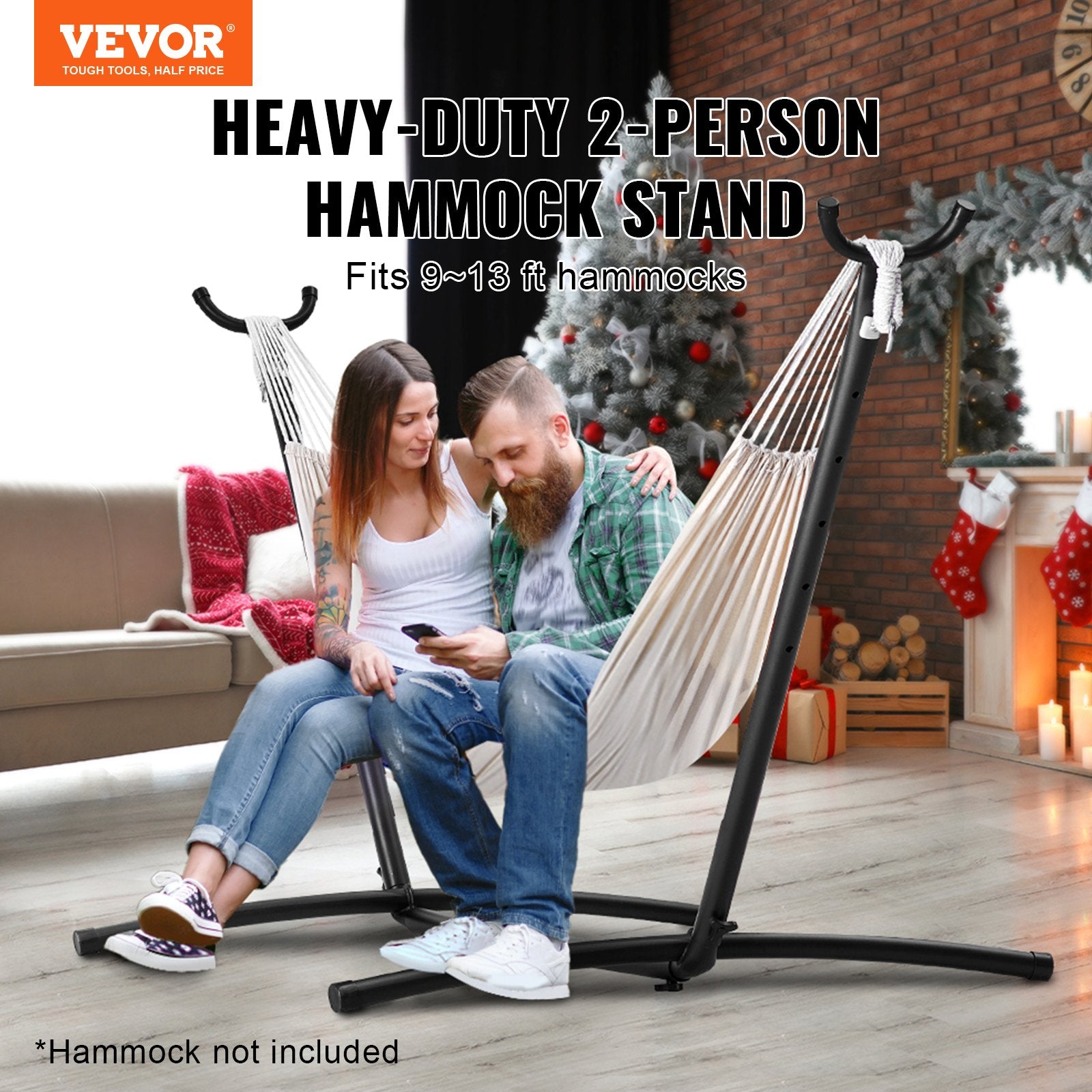 Portable Hammock Stand, 450lbs Capacity Steel Hammock Stand for 2 Person, Heavy Duty Adjustable Hooks Hammock Frame Fits 9.5-12.6 ft Hammocks, Space Saving with Carrying Bag for Outdoor or Indoor