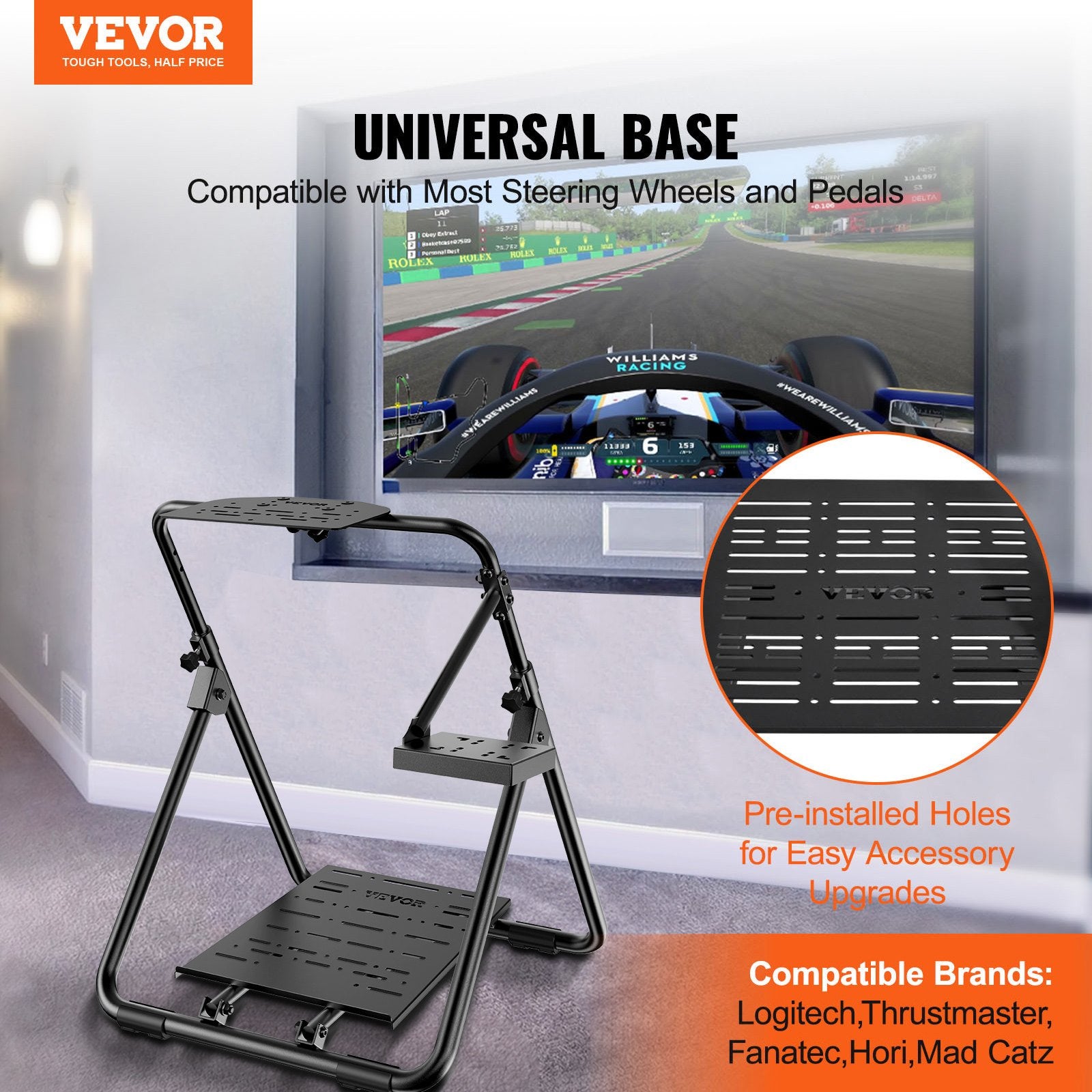 Gaming Chairs: VEVOR Foldable Racing Steering Wheel Stand, Height Adjustable Universal Base Compatible with Logitech & Thrustmaster Racing Wheel and Pedal, Heavy-duty Frame Standard GT/Formula Seating Portable