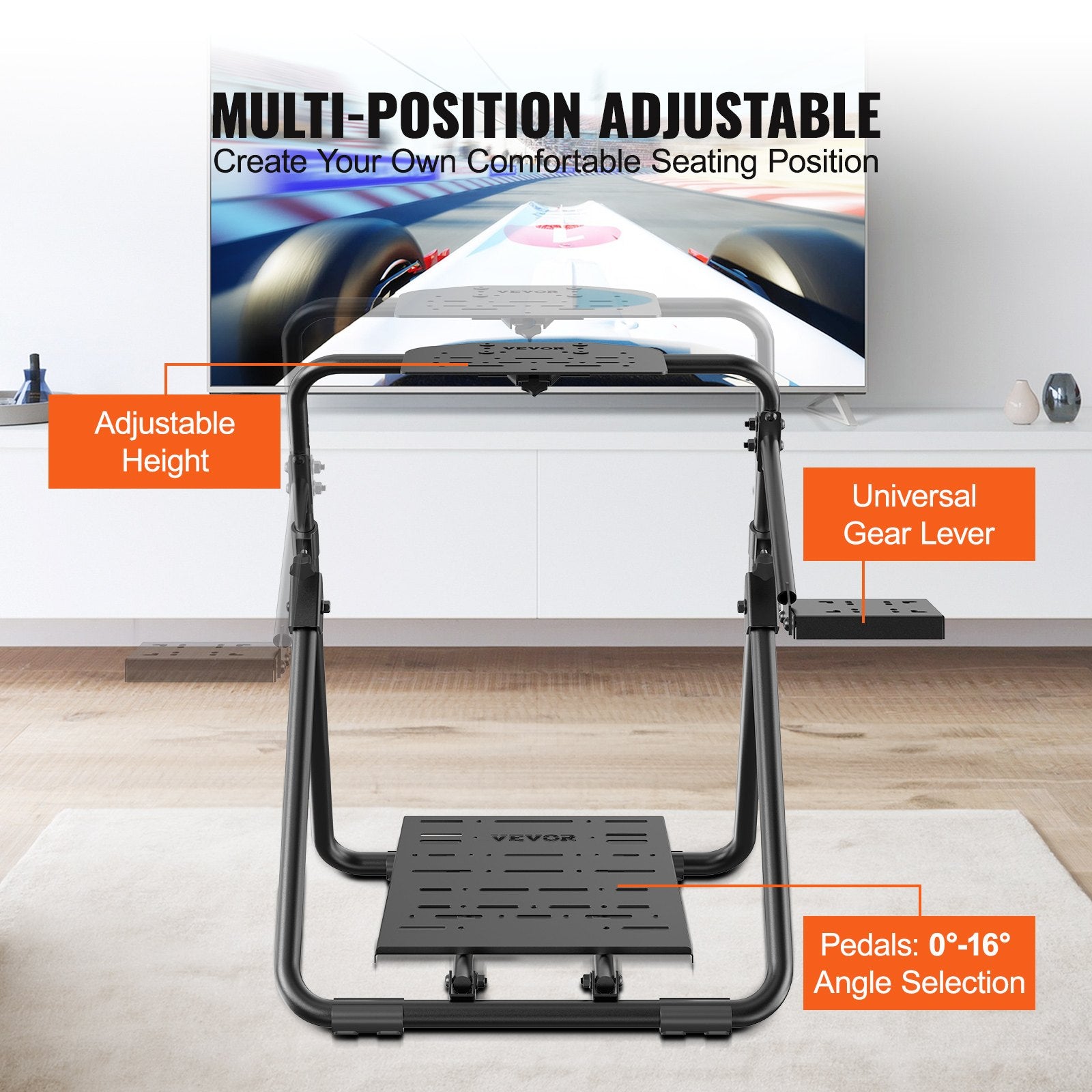 Gaming Chairs: VEVOR Foldable Racing Steering Wheel Stand, Height Adjustable Universal Base Compatible with Logitech & Thrustmaster Racing Wheel and Pedal, Heavy-duty Frame Standard GT/Formula Seating Portable