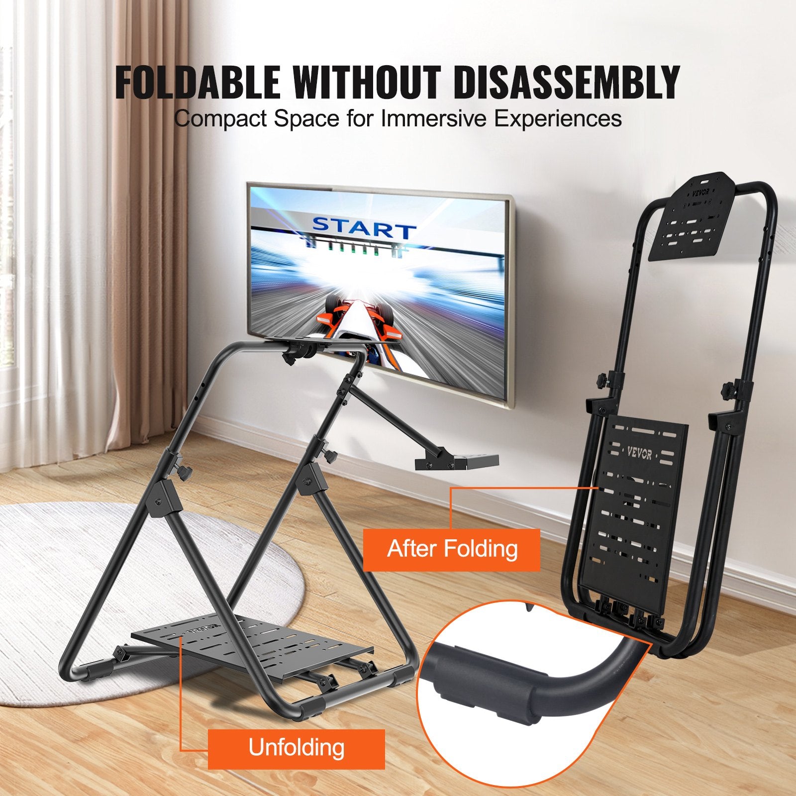 Gaming Chairs: VEVOR Foldable Racing Steering Wheel Stand, Height Adjustable Universal Base Compatible with Logitech & Thrustmaster Racing Wheel and Pedal, Heavy-duty Frame Standard GT/Formula Seating Portable